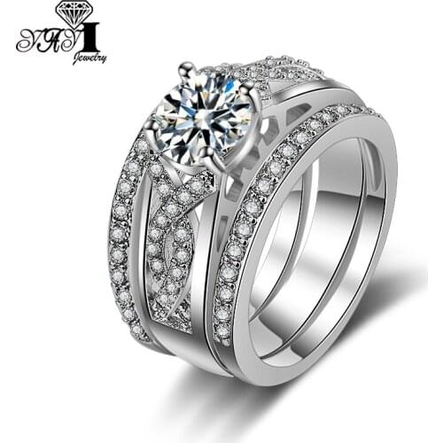 3pcs YaYI Fine Jewelry Fashion Princess Cut 8*8mm White Cubic Zirconia Silver Color Engagement Wedding Party Couples Rings Set