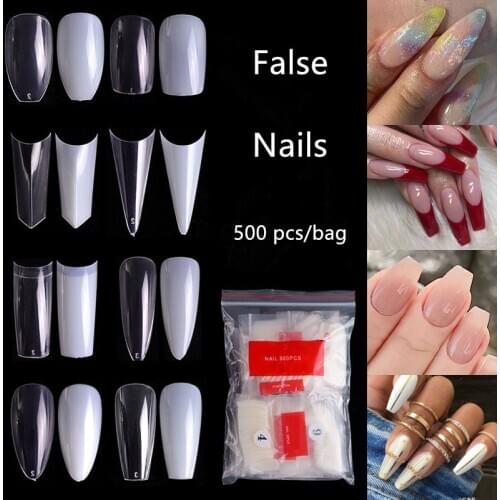 500pcs False nail tips with 10 sizes Nail Art French Acrylic False Nails Natural Transparent UV Gel Nail Polish Manicure