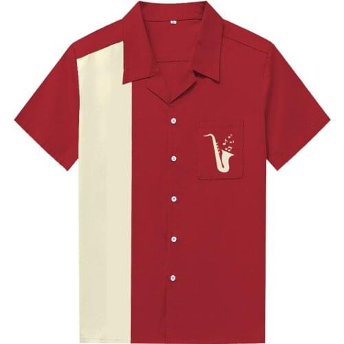 New Plus Size Rockabilly Shirts for Men ST126 Cotton Short Sleeve button up Two-Tone Work Shirt overhemden heren