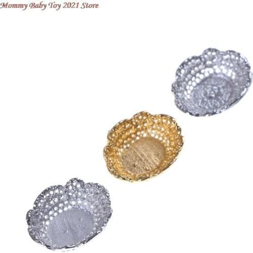 New 1pc 1/12 Dollhouse Miniature Kitchen Fruit Dish for Children Kids Kitchen Toys Silver/ Golden Dollhouse Accessories