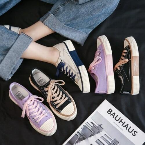 2021 summer new biscuit shoes canvas shoes womens low top Korean color matching womens shoes leisure girl student shoes
