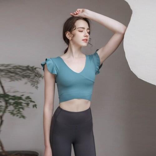 Yoga Clothes Womens Lotus Leaf Tops Net Red Short-sleeved Professional Sports Training Running Fitness Clothes Gym Top Women