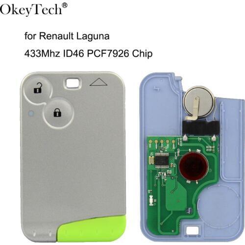 Okeytech 2 Buttons 433Mhz Smart Remote Car Key Fob for Renault Laguna Espace Smart Card with ID46 PCF7926 Chip Uncut Blade