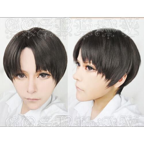 Anime Attack on Titan Levi·Ackerman Cosplay Wigs Short Black Heat Resistant Synthetic Hair Wig + Wig Cap