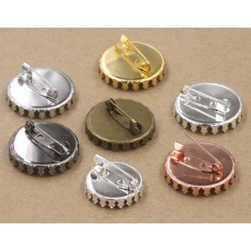 Blank Brooches Base Round Crown Bezel Back Pins Brooch Resin Cabochons Settings DIY Findings Multi-color Plated Metal Wholesale