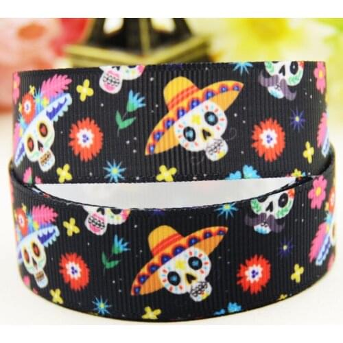 22mm 25mm 38mm 75mm Day of the dead cartoon printed Grosgrain Ribbon party decoration 10 Yards X-04579