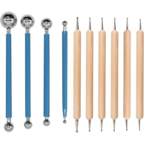 10 Pcs Set Clay Sculpture Tool Indentation Pen Stainless Steel Ball Pen Pill Stick Super Light Clay Soft Clay Carving Set Tool