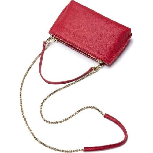 Genuine Leather Chains Bags CrossBody Bag Women Cow Leather Womans Handbag Girl Ladies Solid Shoulder Messenger Bags Clutch