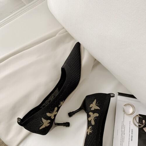 Fashion Pointed Cloth Breathable Pure Color Stiletto Pumps Sexy Concise Elegant High-heeled shoe Wedding Party High Heels U22-41