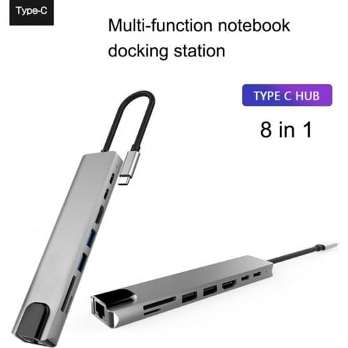 8-in-1 Type-C to PD Charging Micro-SD/TF Card Port Hub Converter Adapter USB PD Hub Aluminum Alloy Fast Charging