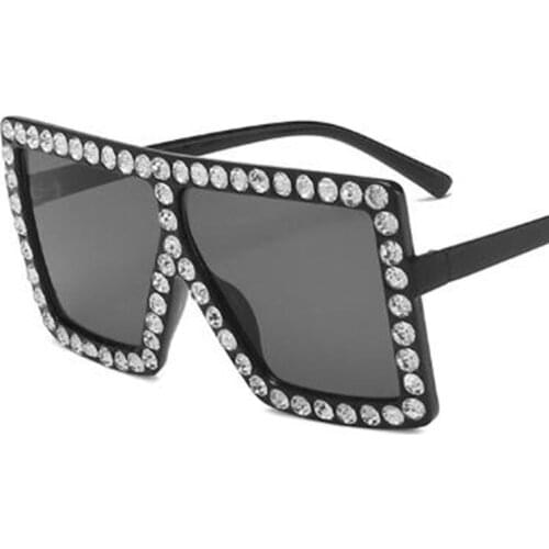 Vintage big black women’s sunglasses Instrgram Trendy Rhinestones square oversized women shades 2020 travel Glasses UV400