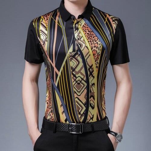 High Quality Real Ice Silk Vintage T Shirts With Collar Fashion Stylish Smooth Blouses Large Size Stretch Beachwear Comfortable