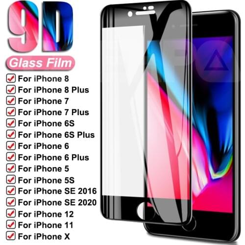 9D Full Cover Tempered Glass For iPhone 8 7 6 6S Plus 5 5S SE 2020 Screen Protector iPhone 11 12 Pro XS Max X XR Protective Film