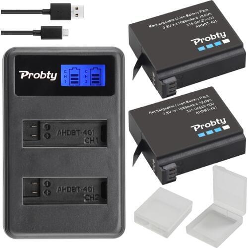 2 x AHDBT-401 + LCD USB Dual Charger For Gopro Hero 4 Batteries Go Pro Hero4 bateria AHDBT 401 Action camera Accessories