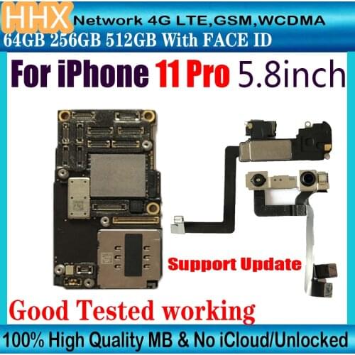Factory Unlocked For iPhone 11 Pro 512gb 256gb Motherboard with Face ID Support IOS Update 4G LTE Main Logic board Free iCloud