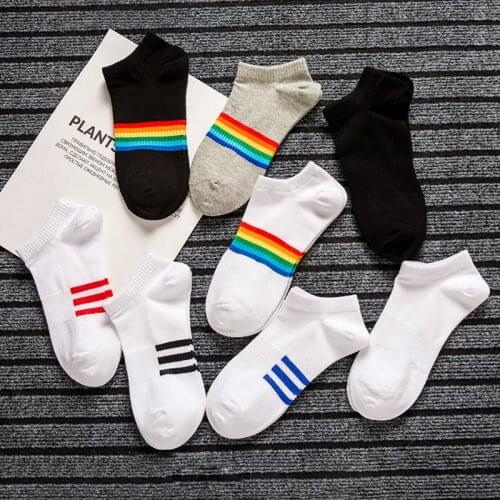 2021 Cotton Rainbow Stripes Socks For Women Spring Summer Casual Tide Harajuku Socks Cute Pop Korean Couples Socks dropshipping