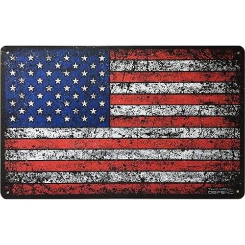 This Well Defend American Flag Logo Tin Metal American Love Country House Decoration Garage Office Mens Food Auto decoration
