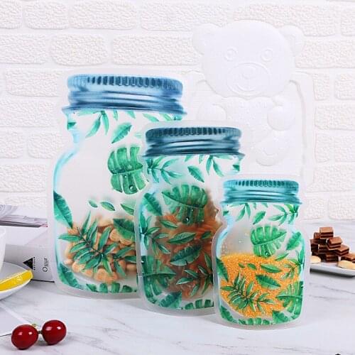1/5/10pcs Reusable Bag Mason Jar Bottles Nuts Cookies Zipper Seal Food Storage Bags Snacks Kitchen Freezer Organizer Portable