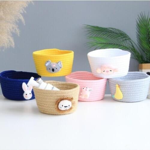 1Pcs 16*9CM Cotton Rope Storage Basket Kids Toys Hand Woven Laundry Baskets Desktop Organizer Cartoon Animals Nordic Style