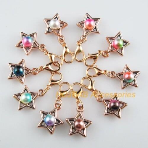 10Pcs 18KGP Star Retro Mixed Ball Acrylic 14.5x17mm With Lobster Claw Clasps Charms