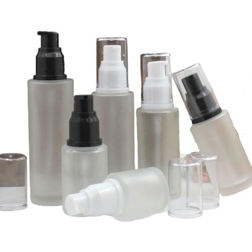 20/30/40/50/60/80ml Lotion Bottles Clear Frosted Glass Essential Oil Bottle Refillable Pressed Emulsion Lotion Pump Bottle 10pcs