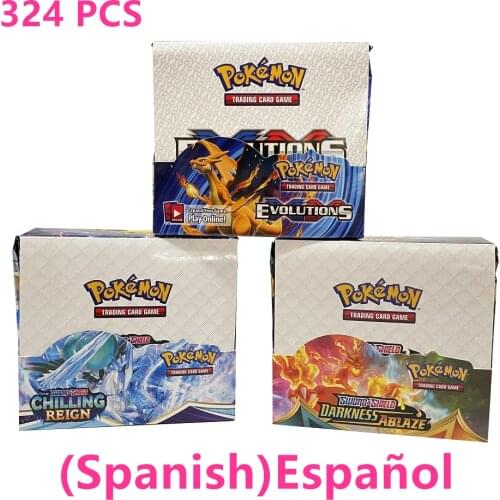 324Pcs Newest Pokemon Spanish Cards PTCG: Sword & Shield Chilling Reign Evolution Booster Box Collectible Trading Card Game Toy