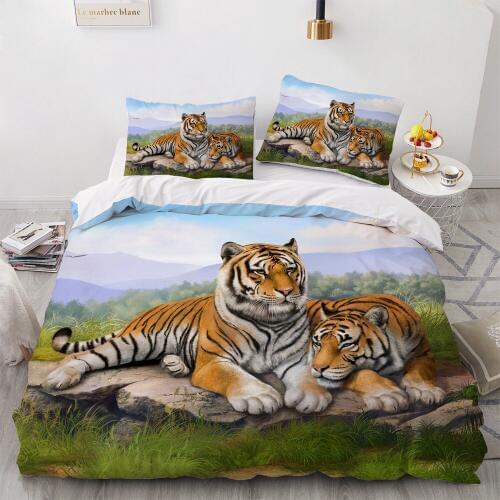 3D Bedding Sets Black Duvet Quilt Cover Set Comforter Bed Linen Pillowcase King Queen 210x210cm Size Animal Tiger Design Printed