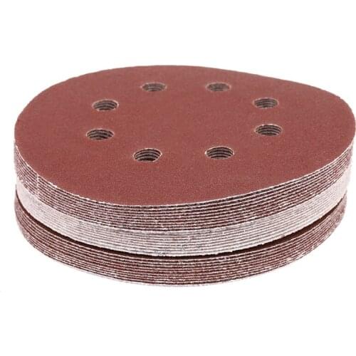 5 inch 8 Hole 120 Grit Sand Disc Random Orbit Sandpaper Loop Hook for Sanding Sander