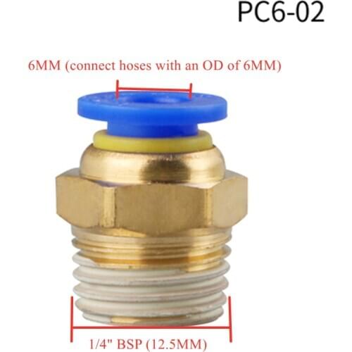 5 Pcs PC6-02 Pneumatic Trachea Quick-Release Threaded Straight Fittings