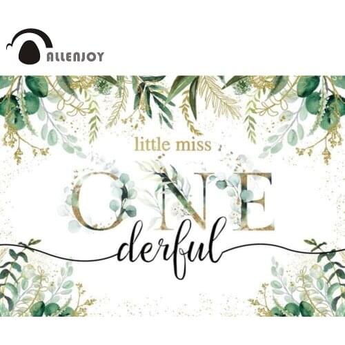 Allenjoy Little Miss Onederful Girl Backdrop Flower Green Leaves Custom Poster First Birthday Photography Background Banner