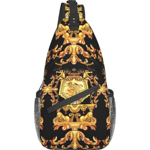 Noisydesigns Travel Men Cross Chest Bag Diagonally Sacoche Homme Luxe Golden Baroque Pattern Hip Belt Fanny Pack For Women 2021