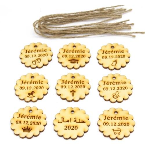 50 Pcs Personalized Laser Engraved Wooden Garland Baby Baptism Wedding Engagement Label Party Gift Label Wooden Wine Decoration