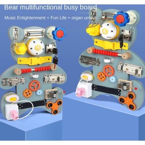 Montessori Wooden Toys Baby Music Bear Busy Board Buckle Life skills Training Kids Early Educational Sensory Toddler Development