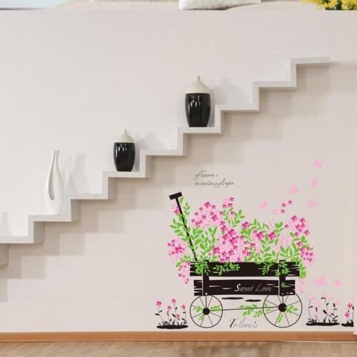 Elegant pink flora bike romantic Sweet Love home decals wall stickers mural art for girls room living room kitchen decoration