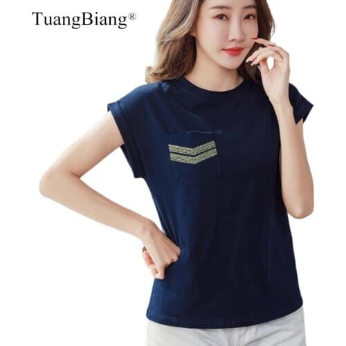 2021 Diamonds Pocket Summer Simple Cotton T-Shirts Woman Batwing Sleeve Loose Plus Size O-Neck Tshirts Ladies Red Blue Cozy Tops