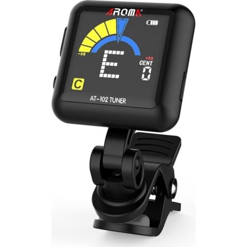 AROMA AT-102 Clip-on Guitar Tuner Color Screen Rotatable Electronic Tuner with Built-in Battery USB Cable for Chromatic