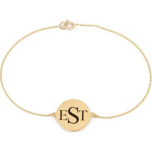 Engraved 3 Initals Name Bracelet Silver Disc Stamp Letter Bangle Personalized Women