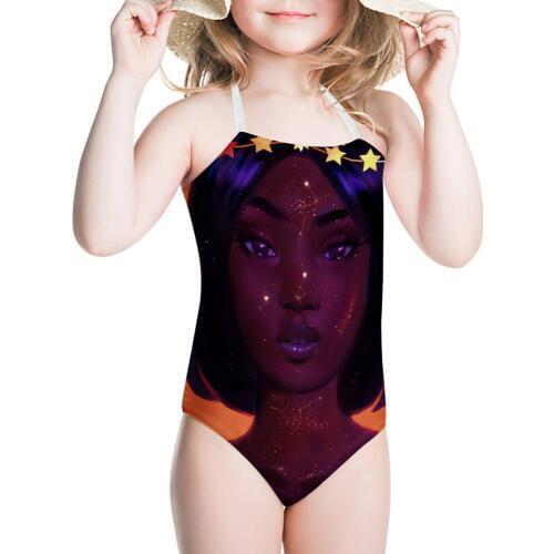 HYCOOL Space Star African Black Girl Print One Piece Suits for Teen Girl Baby Kids Swimwear Infant Children Bathing Suit Summer
