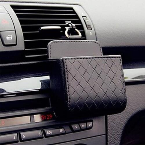 PU Leather Car Air Vent Organizer Box Storage Bag with Hook Auto Mount Outlet Hanging Container Pocket