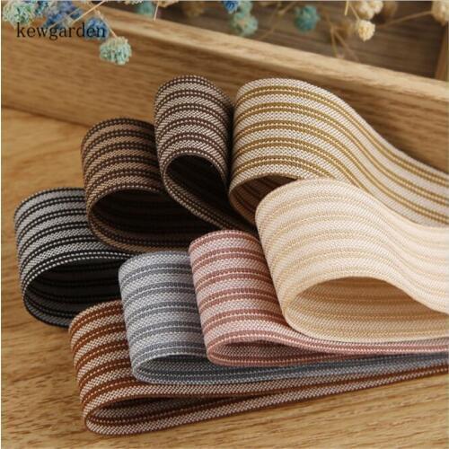 Kewgarden 1.5" 1" 38mm 25mm Stripe Knitting Satin Ribbon Handmade Tape DIY Hairbow Packing Riband Webbing 10 Yards