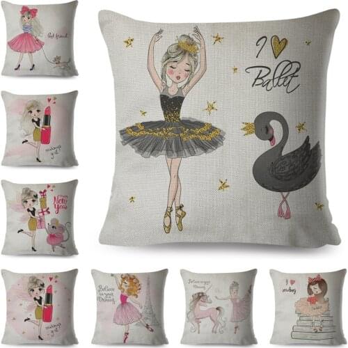 Lychee Life Ballet Girl Print Pillowcase Decor Cute Cartoon Pillow Case Home Office Polyester Cushion cover 45X45cm