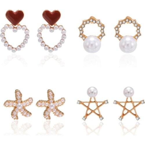 Fashion Earrings Female Pearl Rhinestone Love Star Earrings Temperament Simple Personality Earrings Earrings Friends Gifts