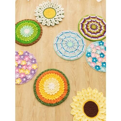 Handmade DIY Home Use Crochet Knitting Flower Cushion Sn\unflower Lotus Colorful Eco-dyed Needlework Seat Mat