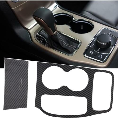 Carbon Fiber Sticker For Jeep Grand Cherokee 2014-2018 Car Gear Shift Panel Water Cup Holder Panel Frame Cover Trim Car Styling