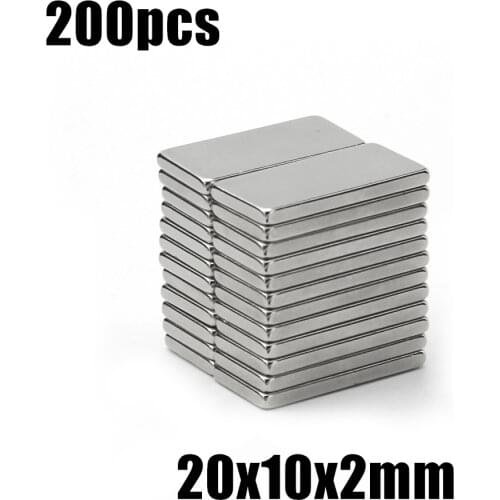 200pcs 20x10x2 Neodymium Magnet 20*10*2 mm N35 NdFeB Block Super Powerful Strong Permanent Magnetic imanes Block