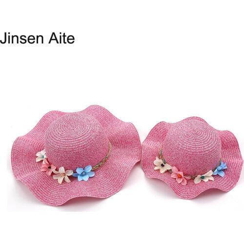 New Summer Sun Hat for Women Child Girls Flowers Floppy Straw Hat Headwear Foldable Beach Hat Large Brimmed Hat Sombreros JS485