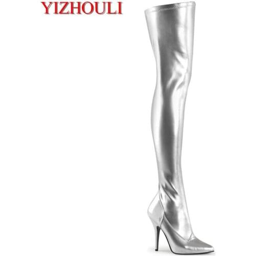 Sexy pointy PU super long boots with sexy 12cm heels, suitable for womens fashion party thigh-high boots