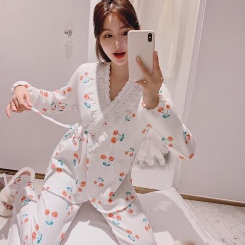 Plus size pajamas ladies nightgowns home service double layer cotton court style bathrobe suit kimono robe sexy lace nightwear