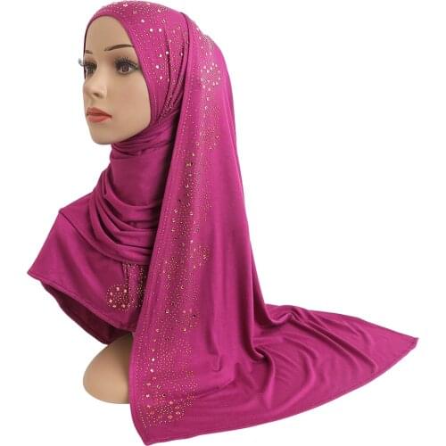 H099 high quality soft jersey scarf with stones pull on modal headscarf womens hijab islamic female shawl headwrap