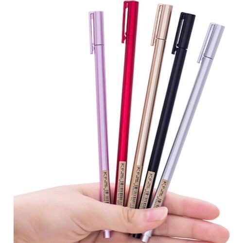 5Pcs Metal Hand Feel 0.5mm Water Pen Black Signature Pen Office Students School Supplies Writing Neutral Pen Stationery Gift